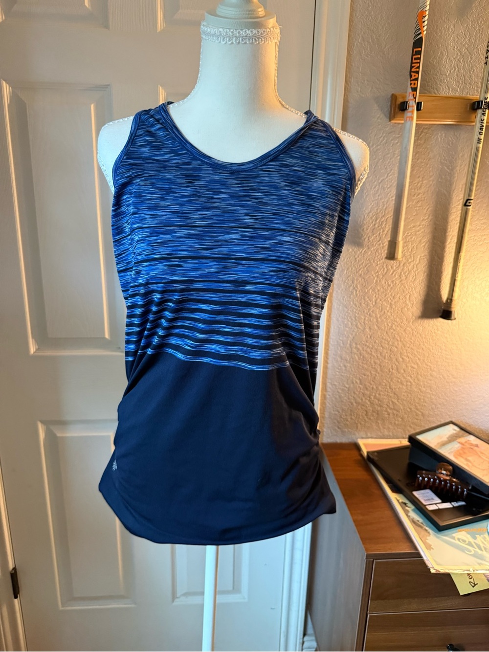 Athleta Blue Striped Athletic Tank Top